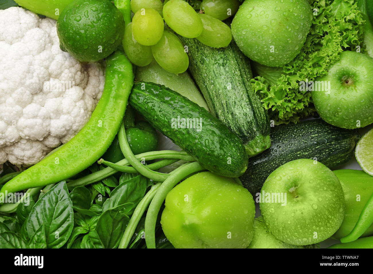 Green vegetables and fruits background Stock Photo Alamy