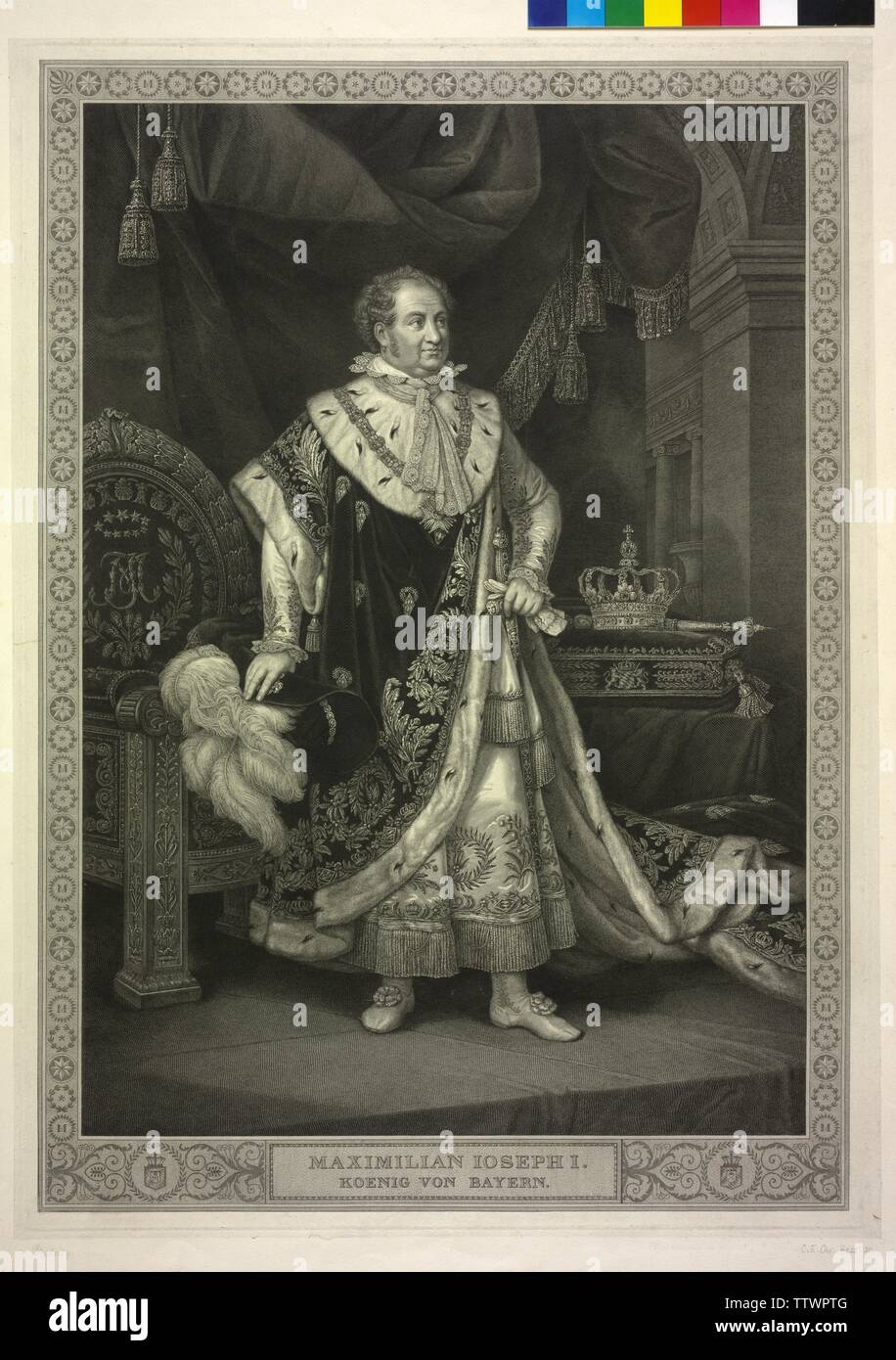 Maximilian Ioseph I King of Bavaria, etching by Karl Ernst Christoph Hess based on a painting by Joseph Karl Stieler, Additional-Rights-Clearance-Info-Not-Available Stock Photo