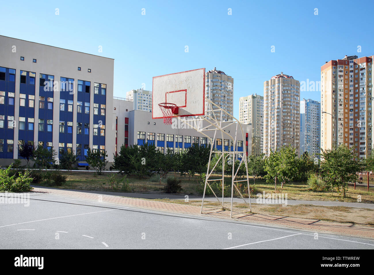 School yard with basketball court Stock Photo Alamy