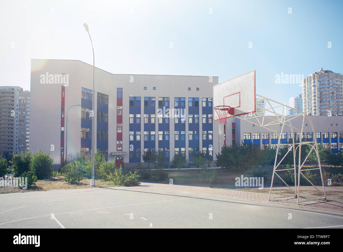 School yard with basketball court Stock Photo Alamy