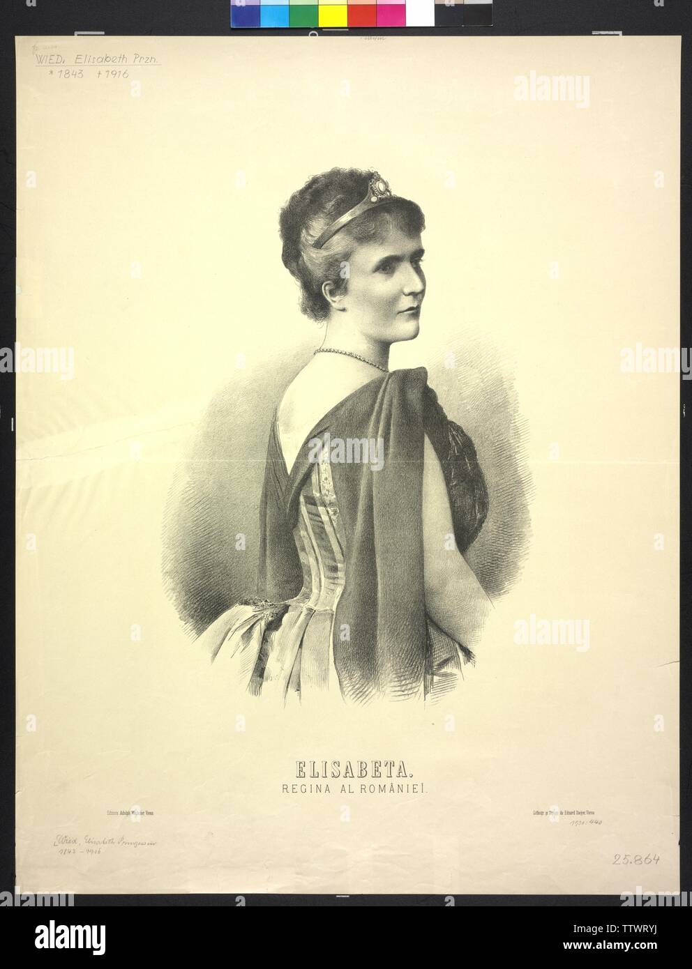 Wied, Elisabeth princess, lithograph and print by Eduard Sieger, Additional-Rights-Clearance-Info-Not-Available Stock Photo