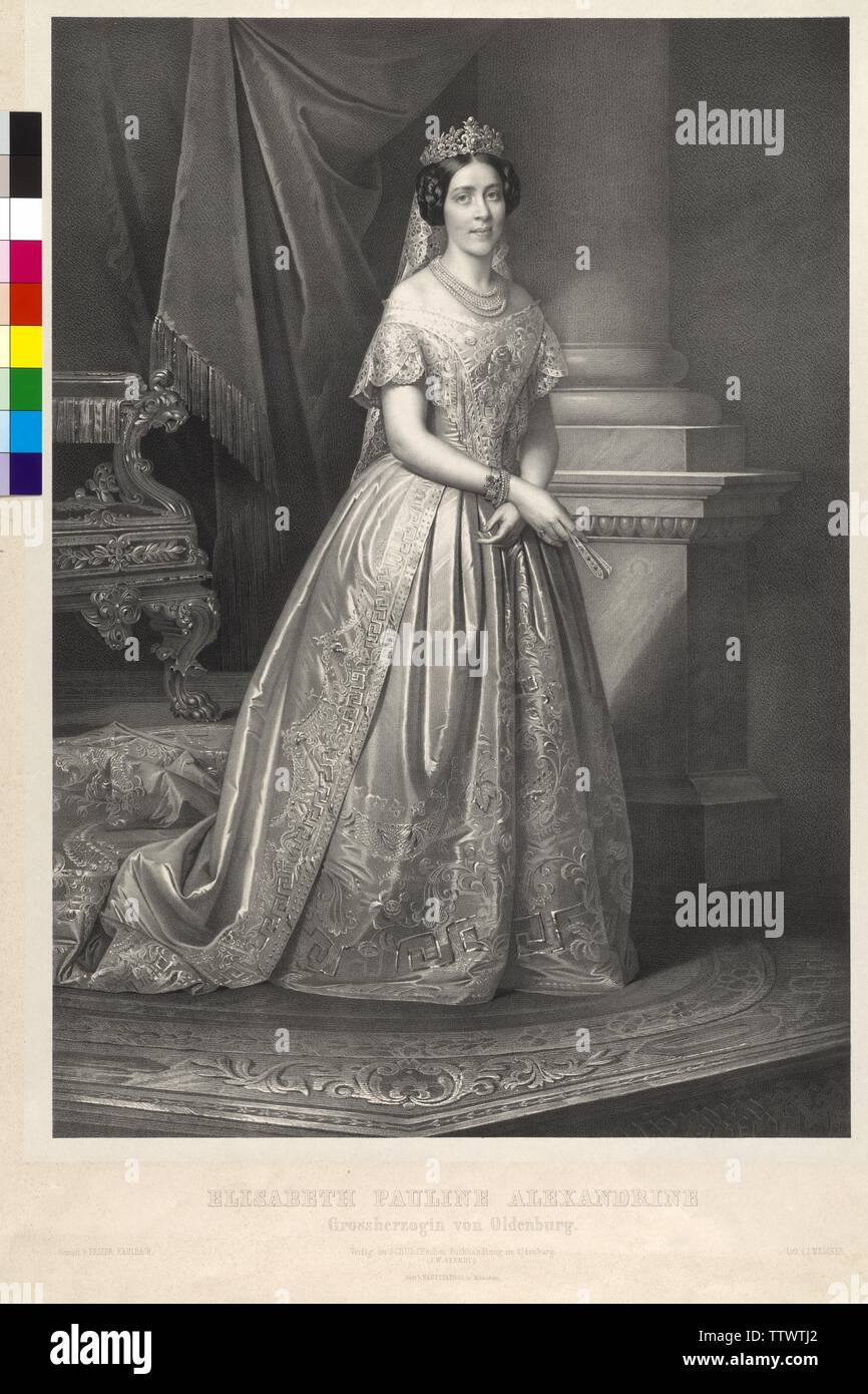 Elisabeth Pauline Alexandrine Grand Duchess of Oldenburg, lithograph by Jakob Melcher based on a painting by Frederick Kaulbach. China, Additional-Rights-Clearance-Info-Not-Available Stock Photo