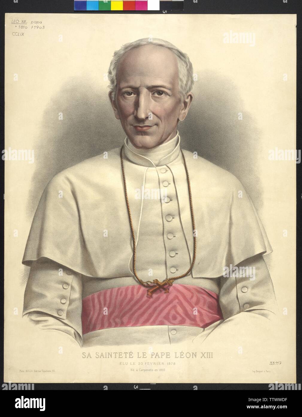 Leo XIII, pope, coloured lithograph, Additional-Rights-Clearance-Info-Not-Available Stock Photo