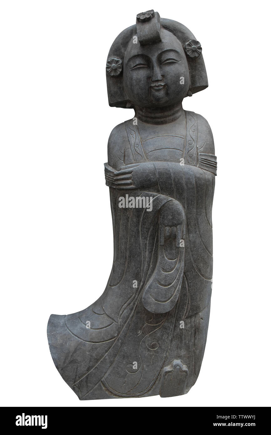 Stone carving rich statues of handmaids in the Tang Dynasty Stock Photo