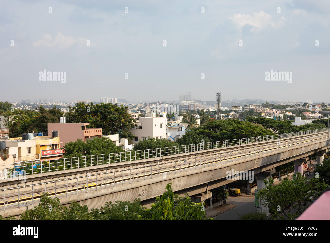 Bangalore, Karnataka India-June 01 2019 : Aerial View Empty Bengaluru metro bridge near Vijaya Nagara, Bengaluru , India. Stock Photo