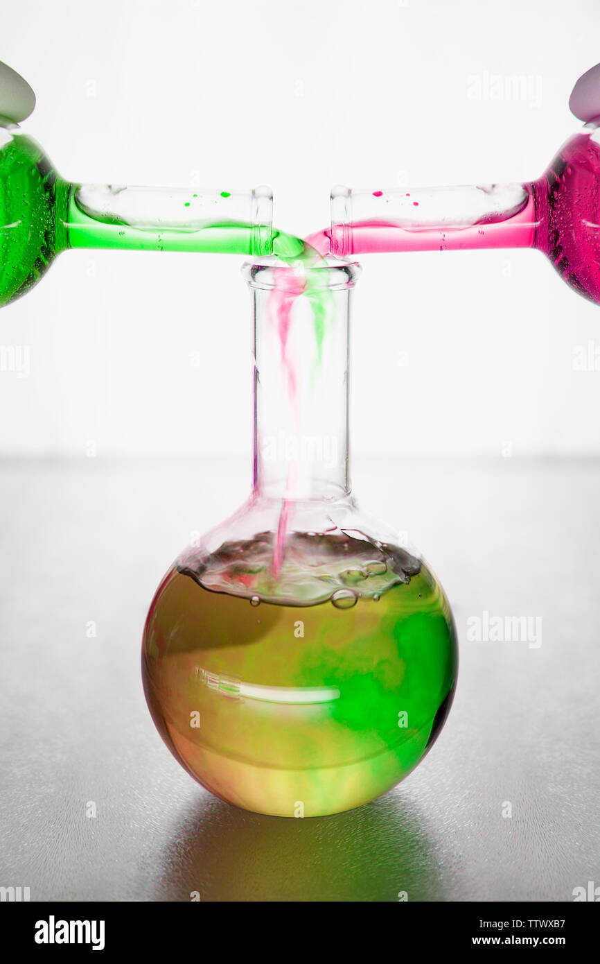 Liquid in conical flasks Stock Photo Alamy