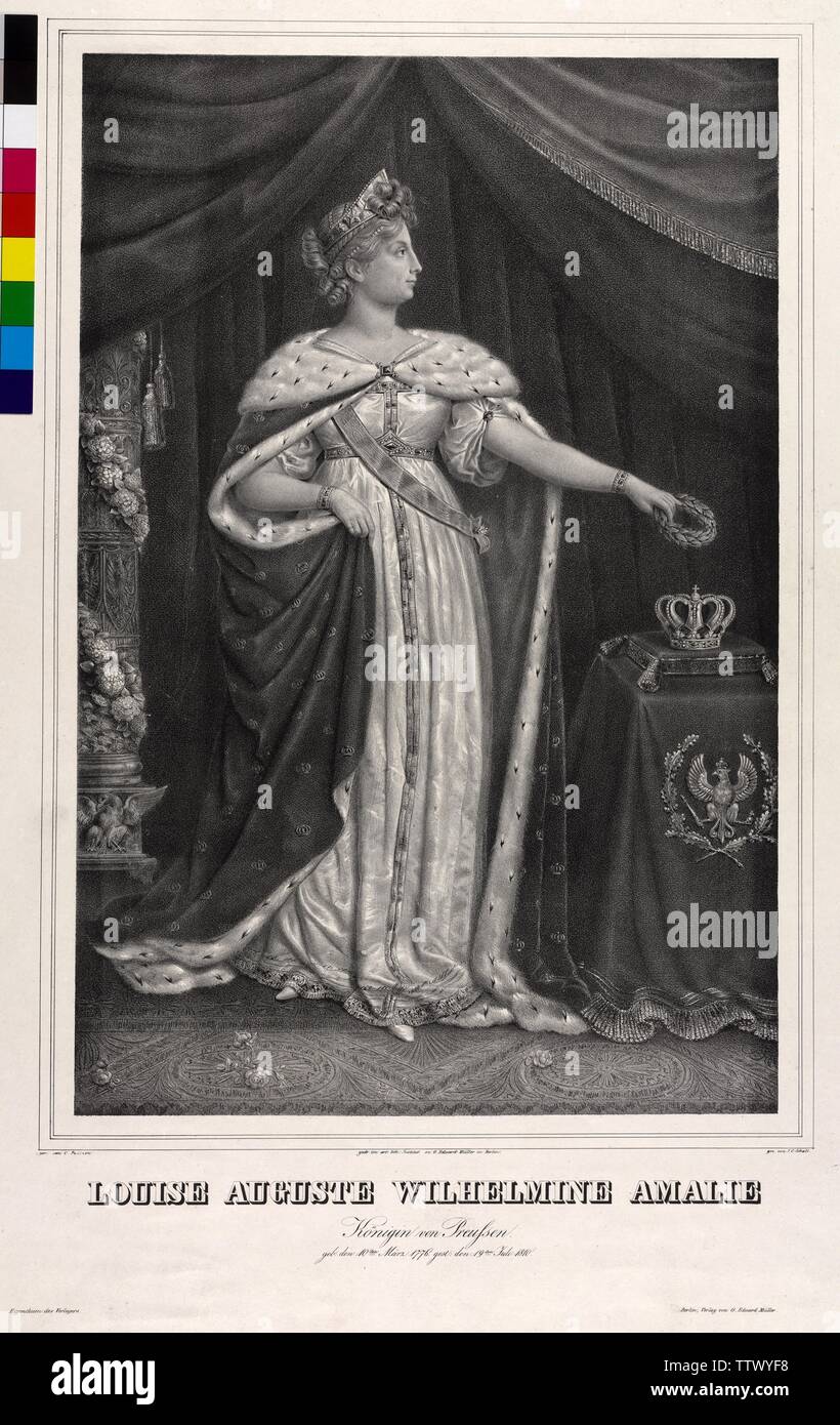 Louise Auguste Wilhelmine Amalie Queen of Prussia, lithograph by J. C. Schall based on a painting by Karl Palzow, Additional-Rights-Clearance-Info-Not-Available Stock Photo