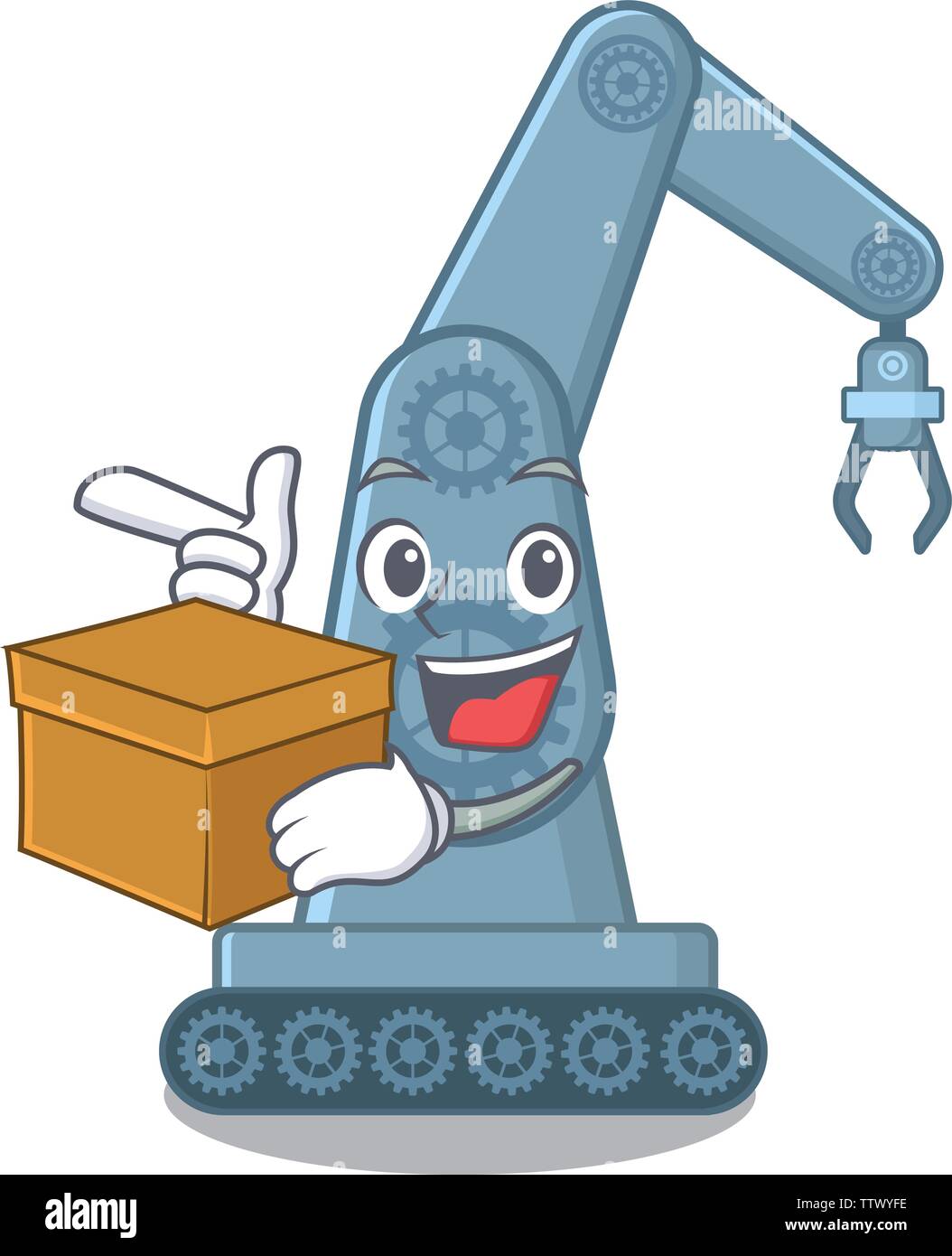 With box mechatronic robotic arm in mascot shape Stock Vector