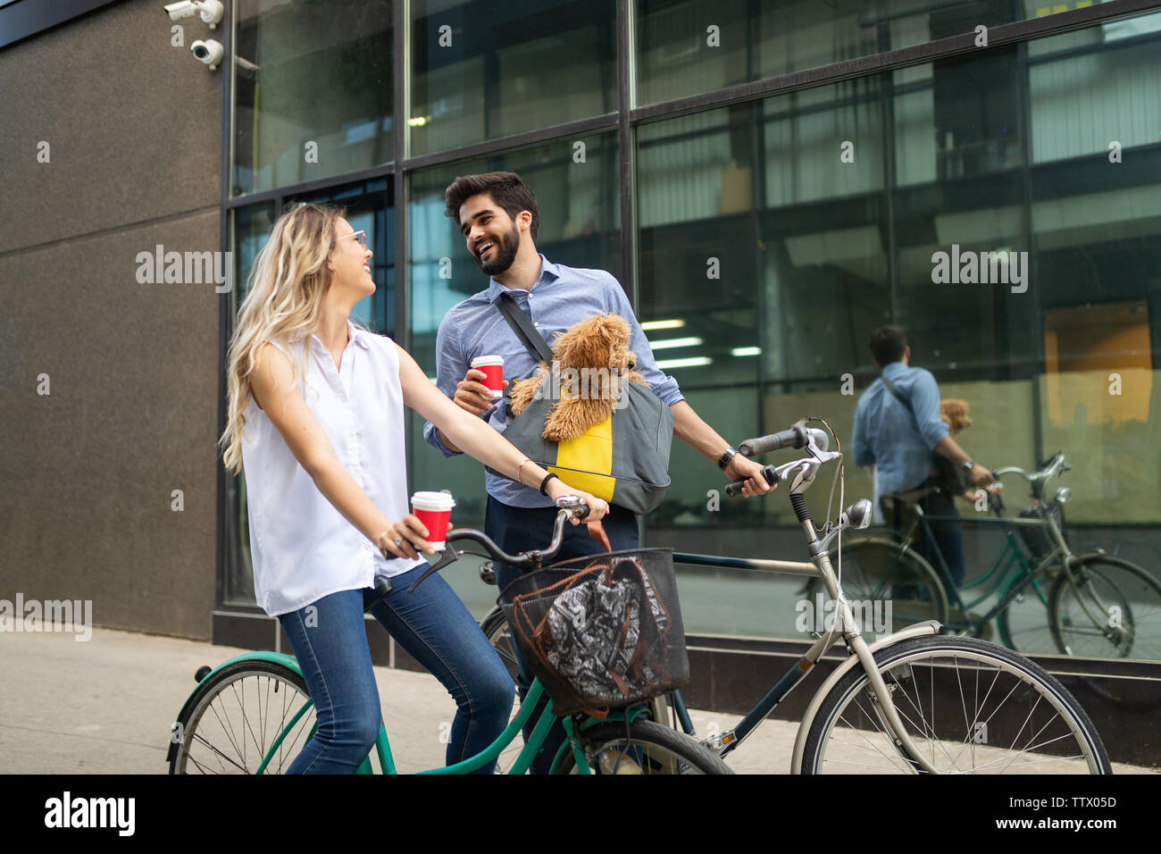 Couple in love with dog walking and smiling outdoor Stock Photo - Alamy