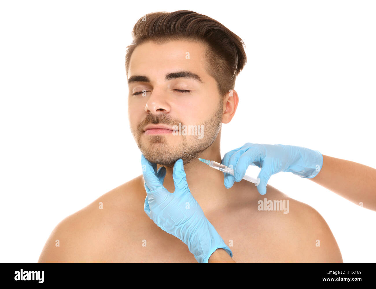 Plastic surgery concept. Man receiving injection in his face Stock ...