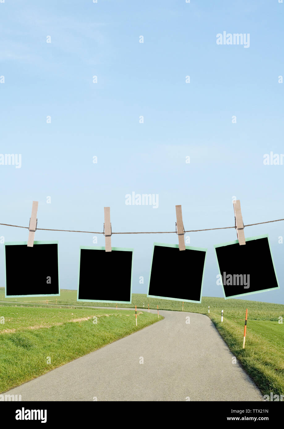 Blank films hanging on a rope Stock Photo