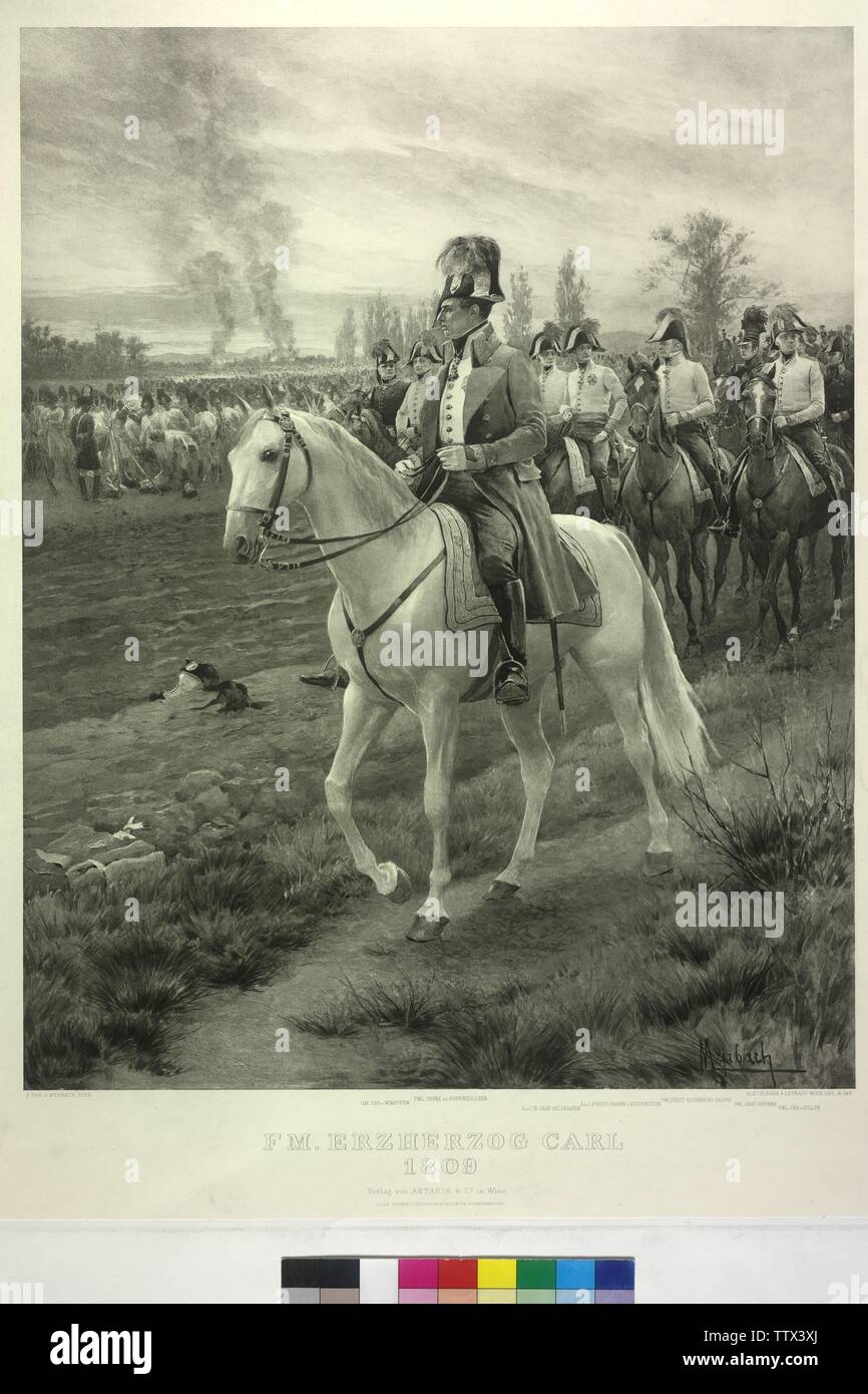 Karl, Archduke of Austria, picture on horse. photoengraving based on painting by Felician von Myrbach-Rheinfeld, Artist's Copyright has not to be cleared Stock Photo