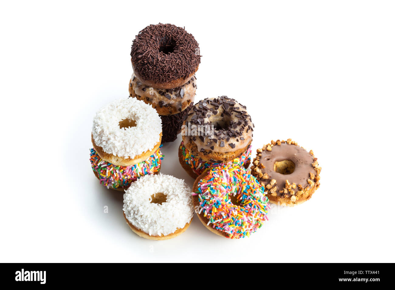 various donuts on white background Stock Photo - Alamy