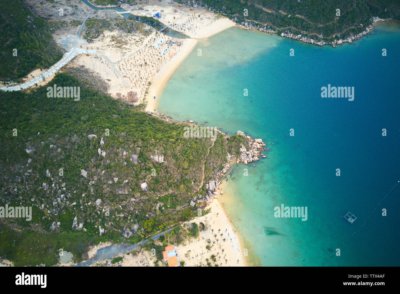 Aerial image of Son Dung beach, a very famous tourist site in Central