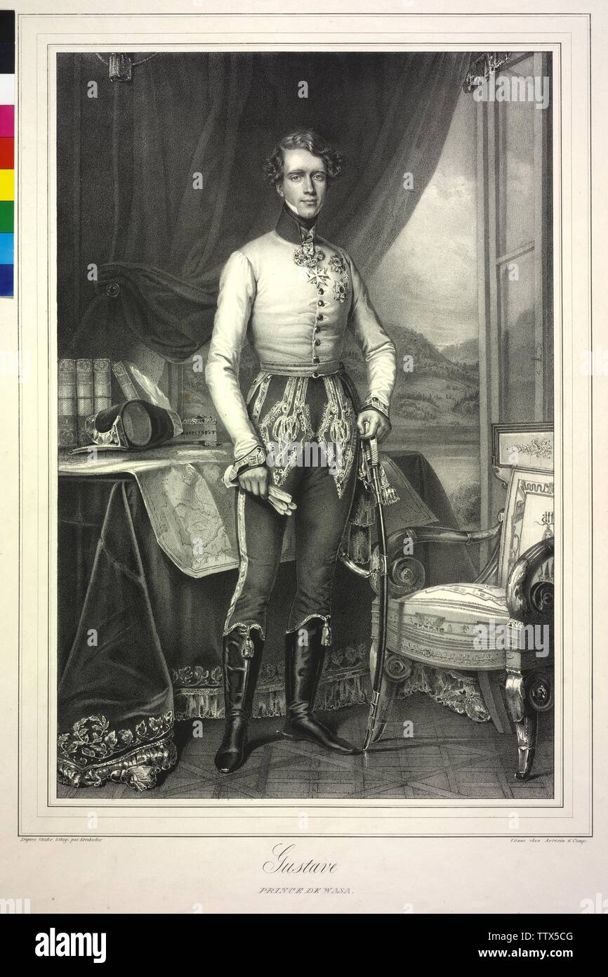 Gustav, Prince of House of Vasa, lithograph by Joseph Kriehuber based on a painting by Joseph Karl Stieler, Additional-Rights-Clearance-Info-Not-Available Stock Photo