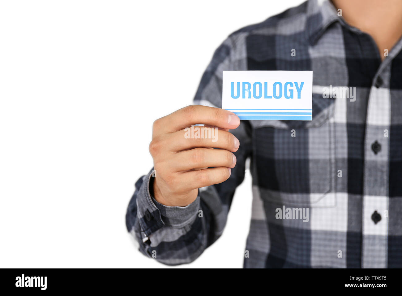 Man holding business card. Urology concept Stock Photo