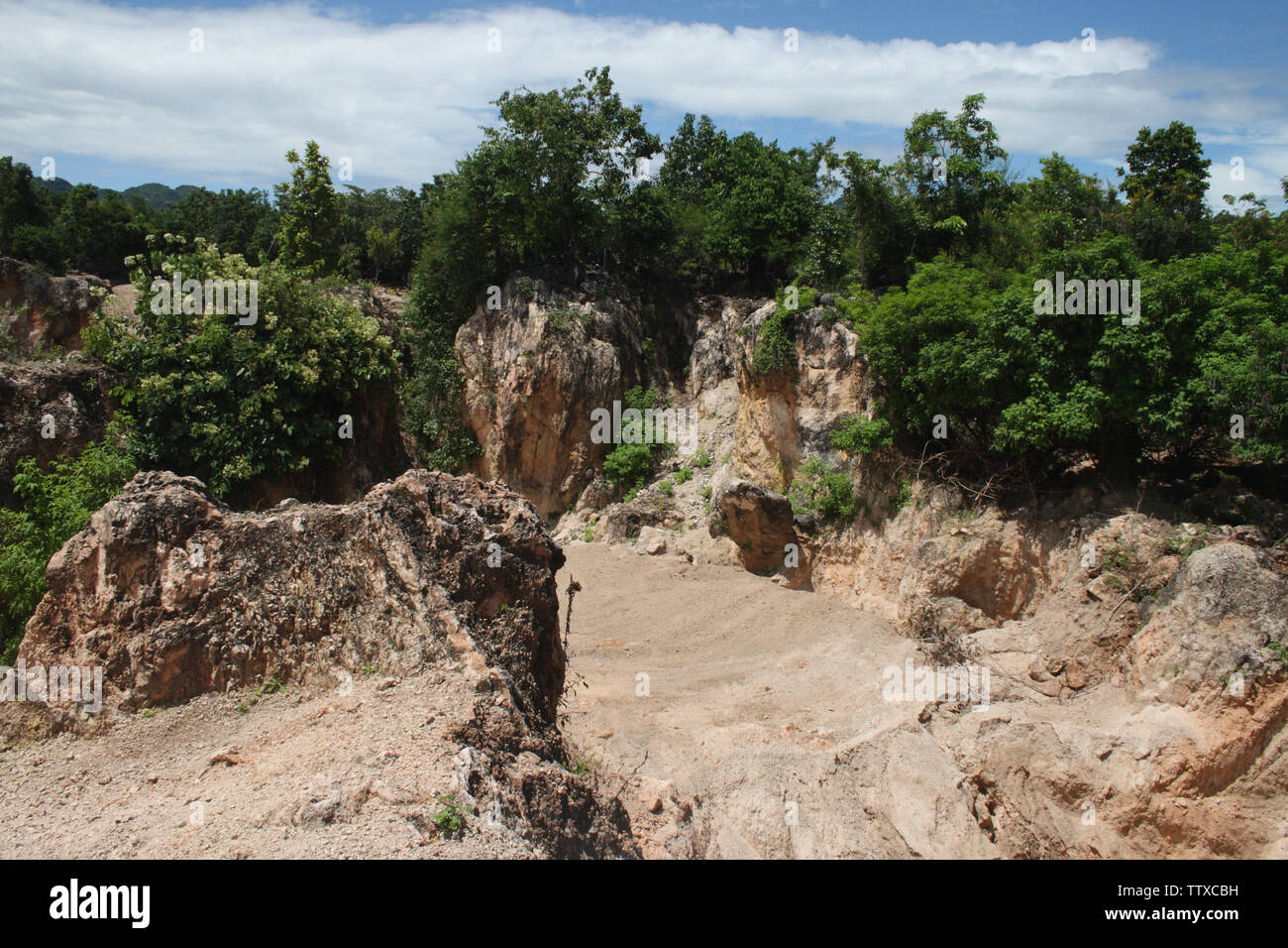 Eroded hill, Tiger Temple, Sai Yok, Kanchanaburi, Thailand Stock Photo