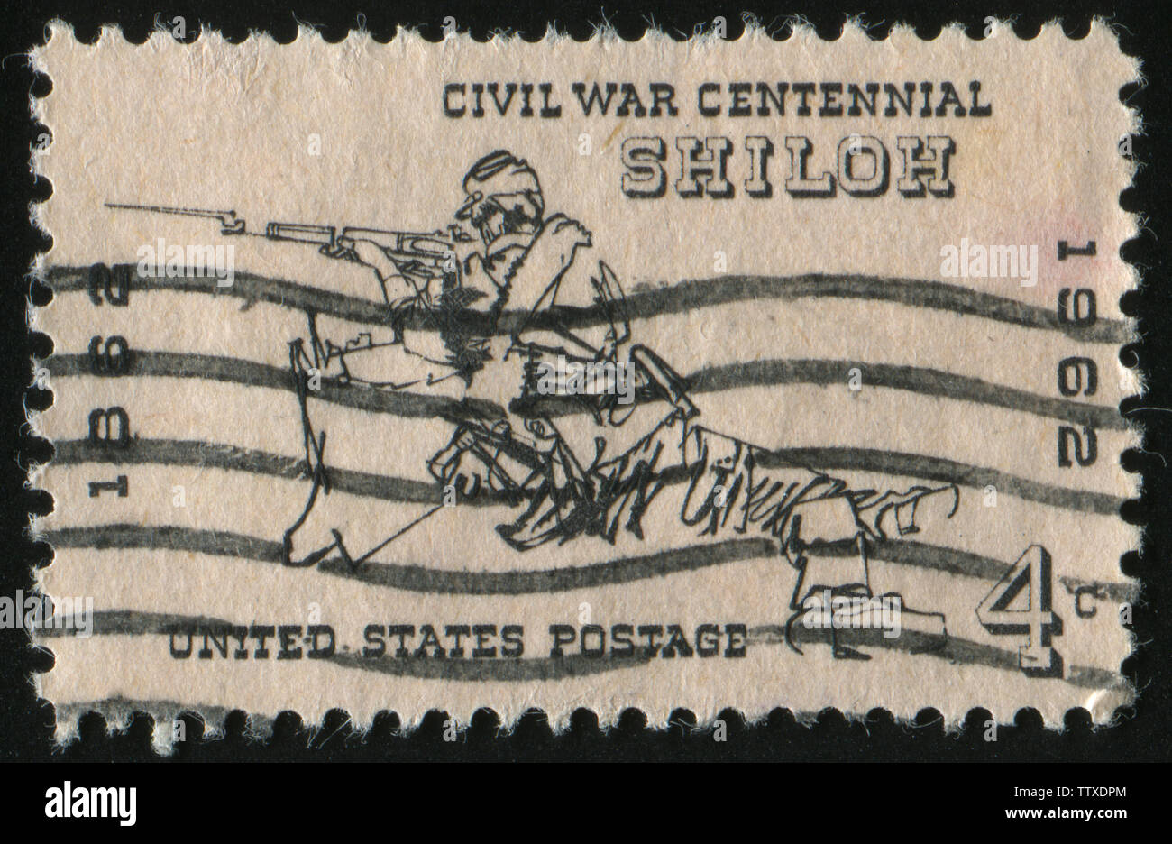 UNITED STATES - CIRCA 1961: stamp printed by United states, shows  Rifleman at Shiloh, 1862, circa 1961. Stock Photo