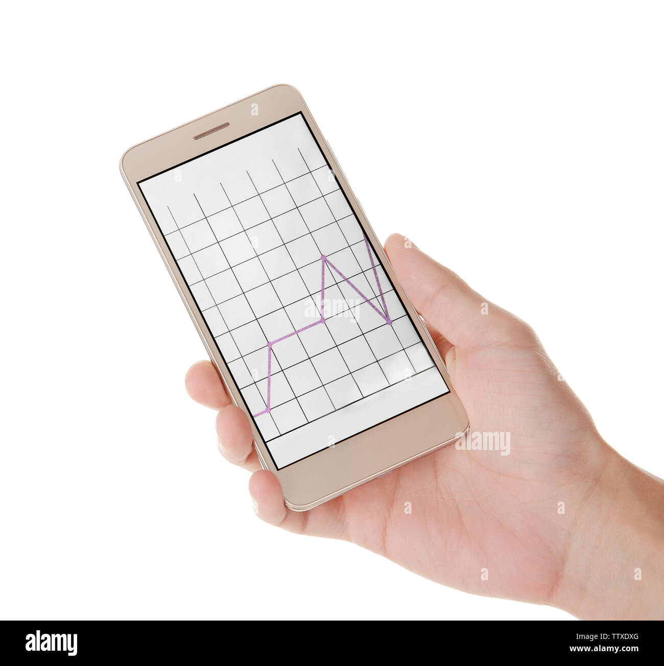 Hand holding smart phone on white background Stock Photo - Alamy
