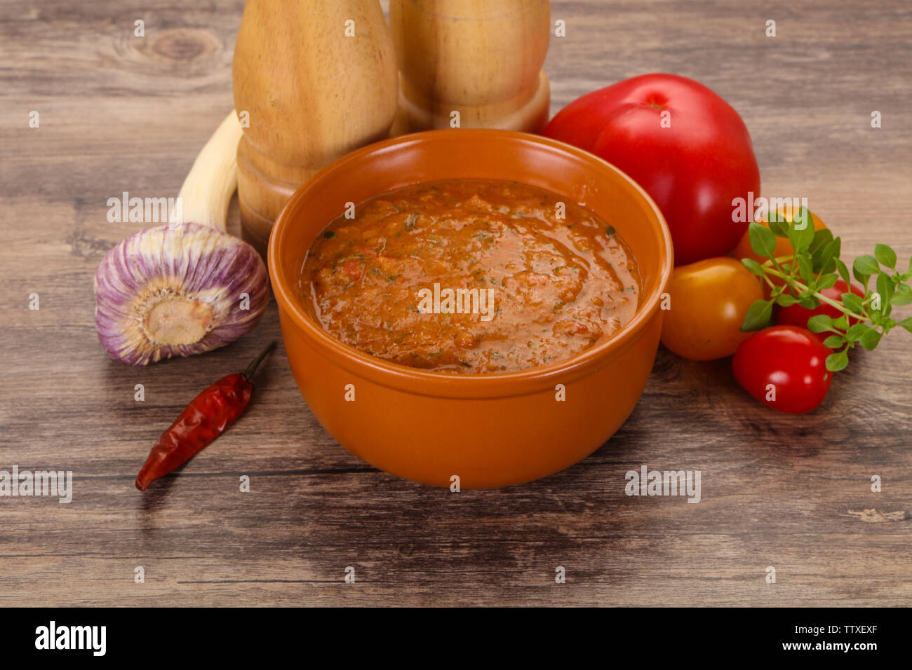 Famous Spanish gazpacho tomato cold soup Stock Photo - Alamy