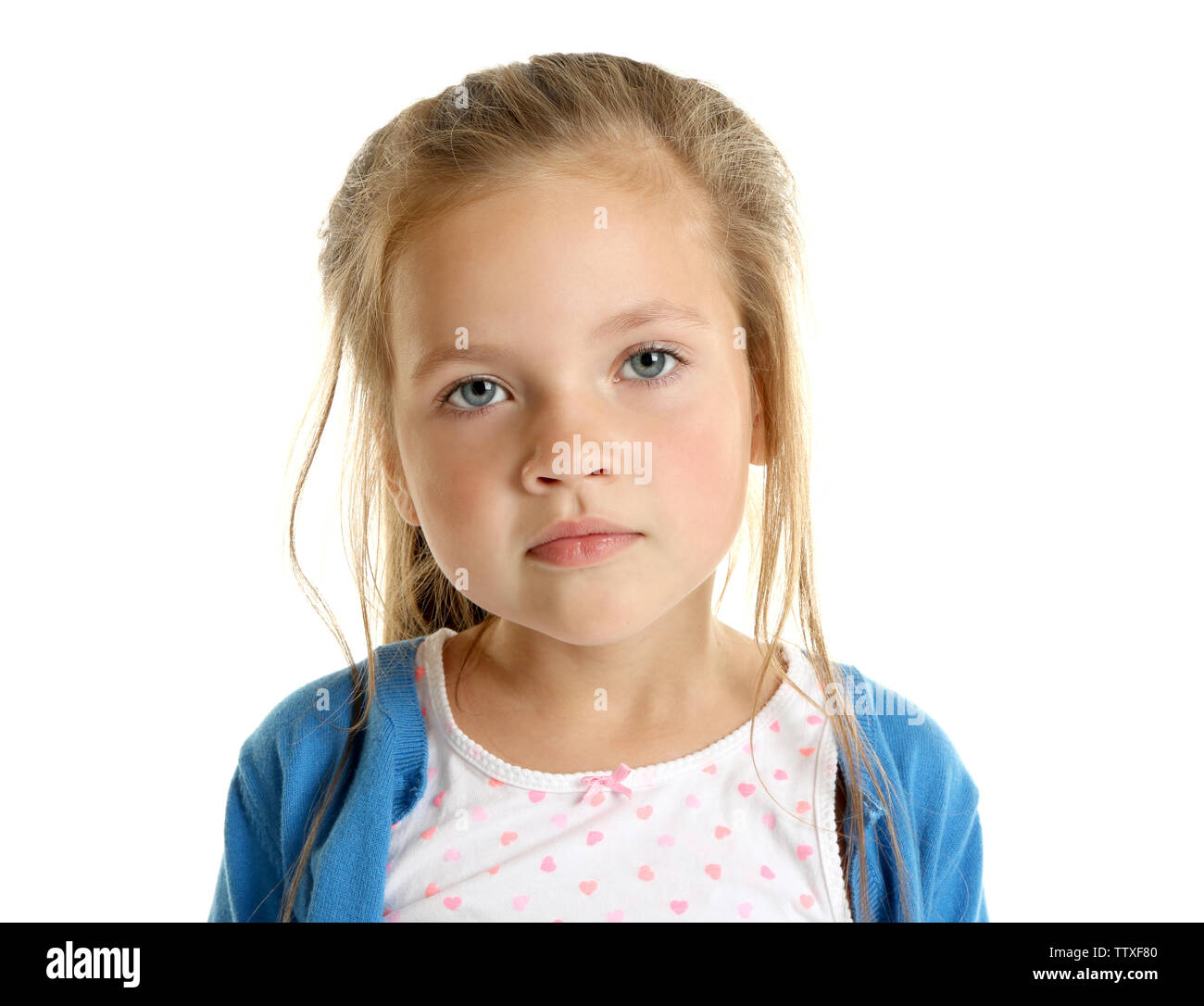 Portrait of cute little girl isolated on white Stock Photo - Alamy