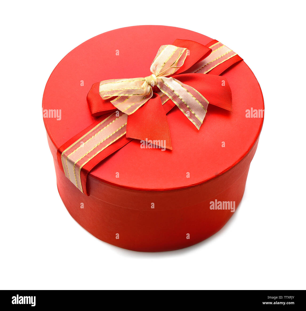 Red round gift box isolated on white Stock Photo - Alamy