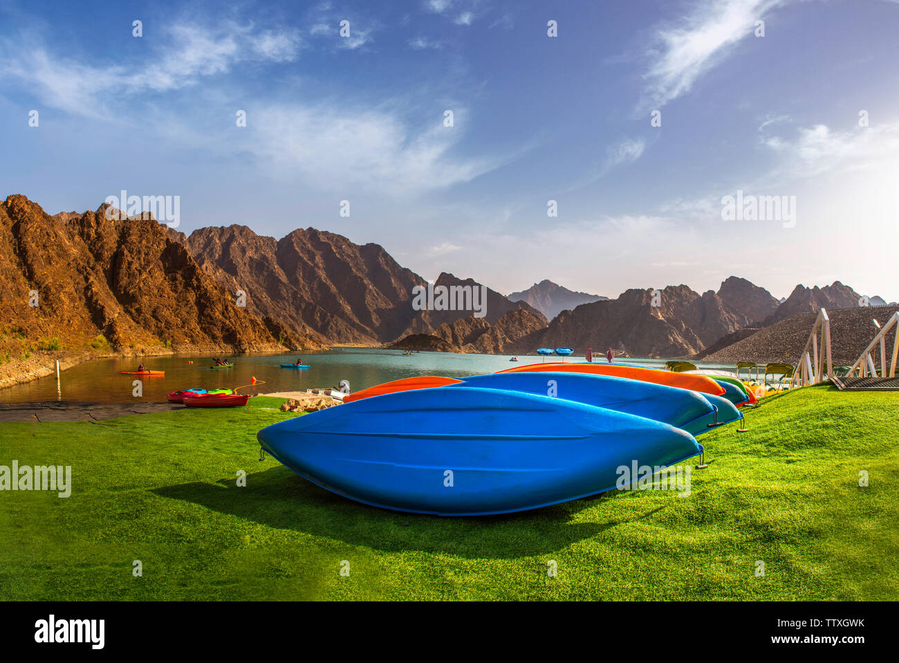 Famous tourist attraction of United Arab Emirates Hatta Dam amazing scenery and best place to enjoy kayaking  and other water adventure activities Stock Photo