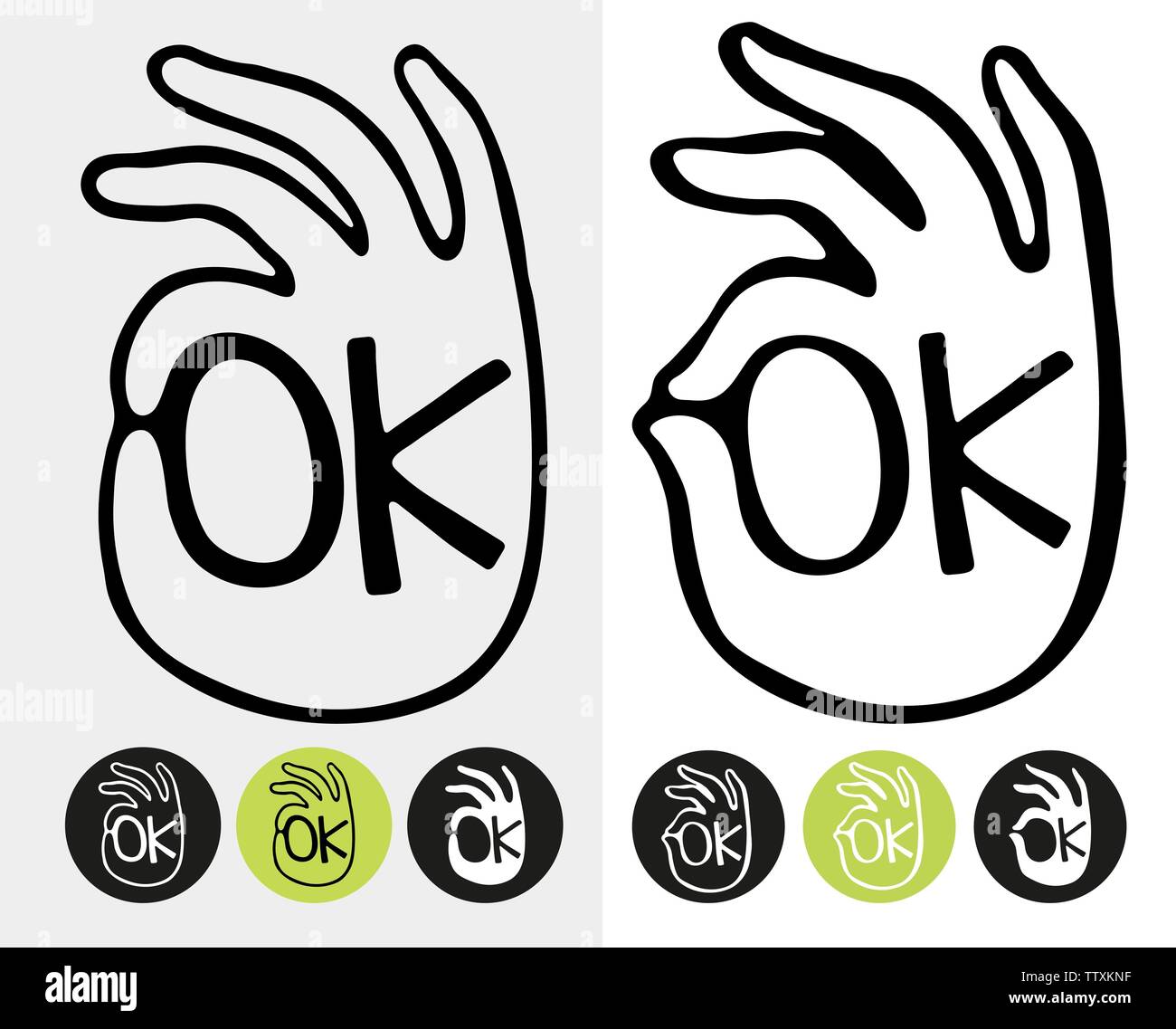 Abstract OK okay hand symbol. Logo vector template. Set of vector simbols isolated on white background. Stock Vector