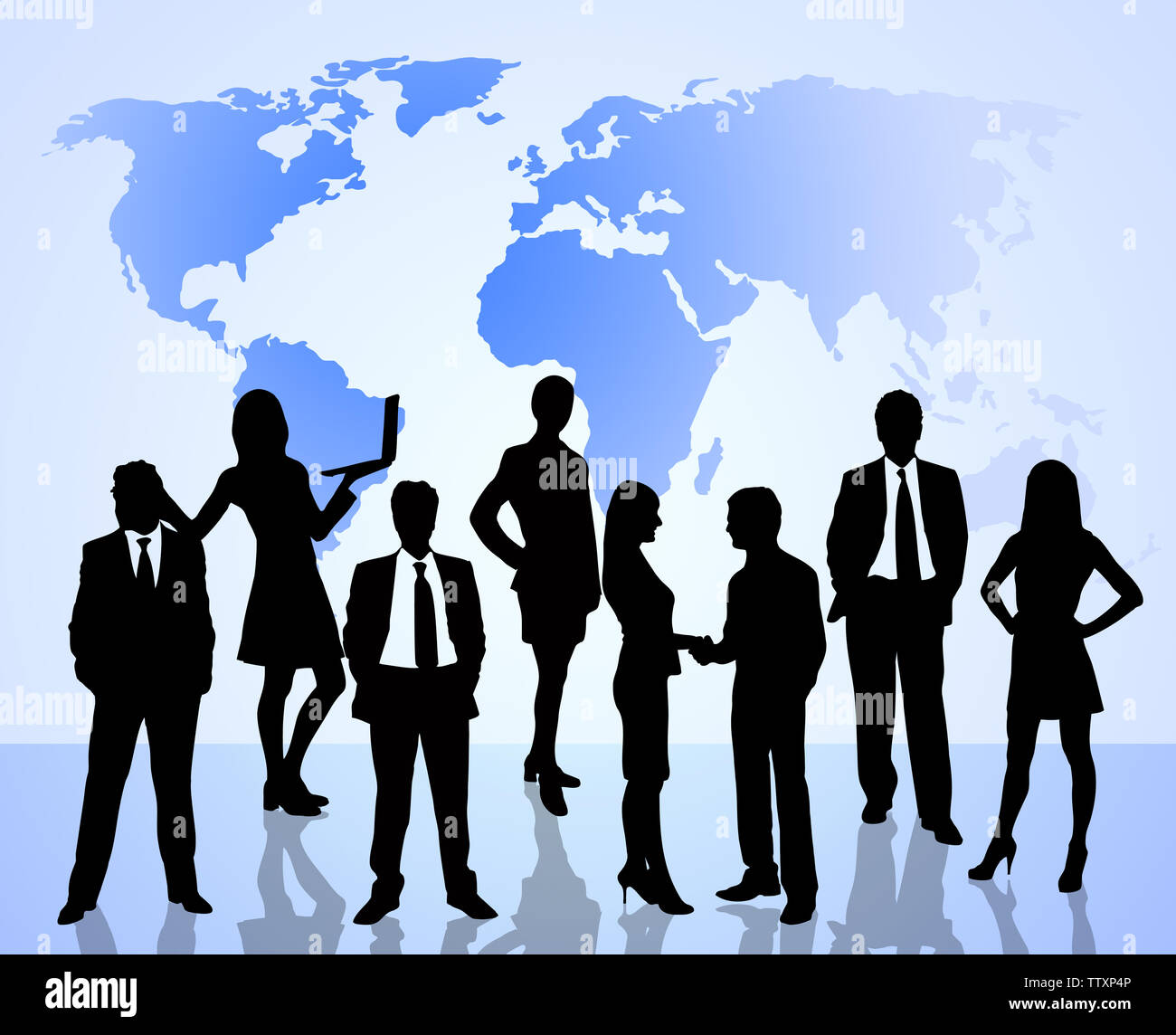 global business concept with lots of business people on world map.  Map used on to trace  http://www.lib.utexas.edu/maps/world maps/time 95.jpg  from Stock Photo
