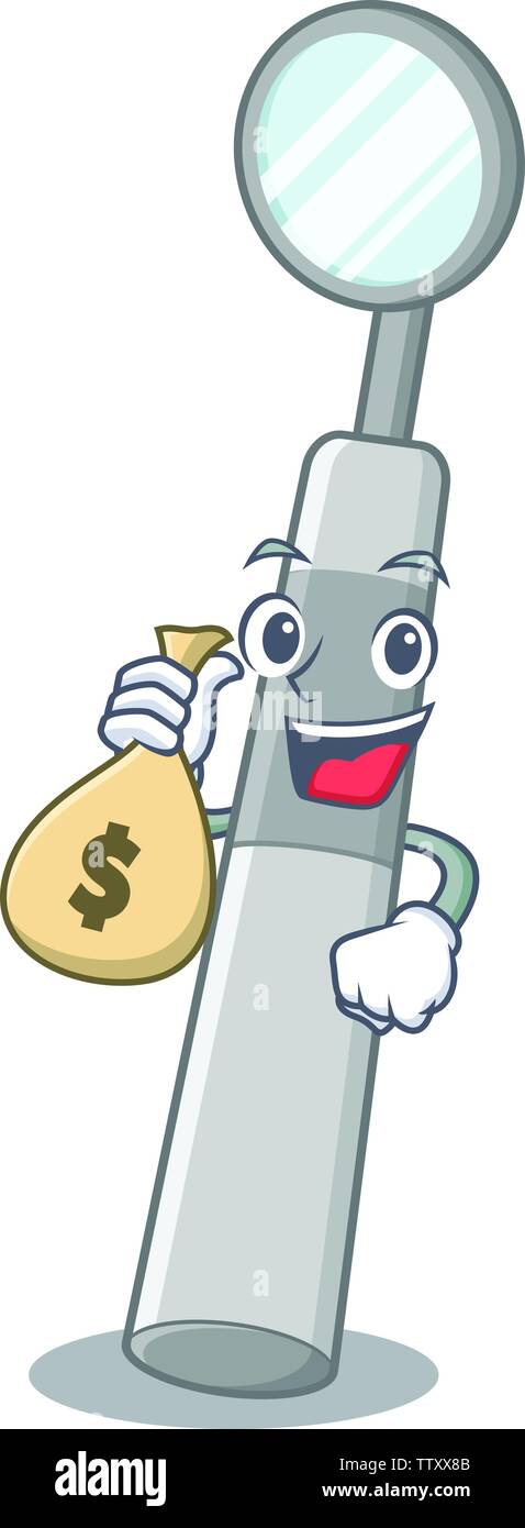 With money bag dental mirror in the mascot shape Stock Vector