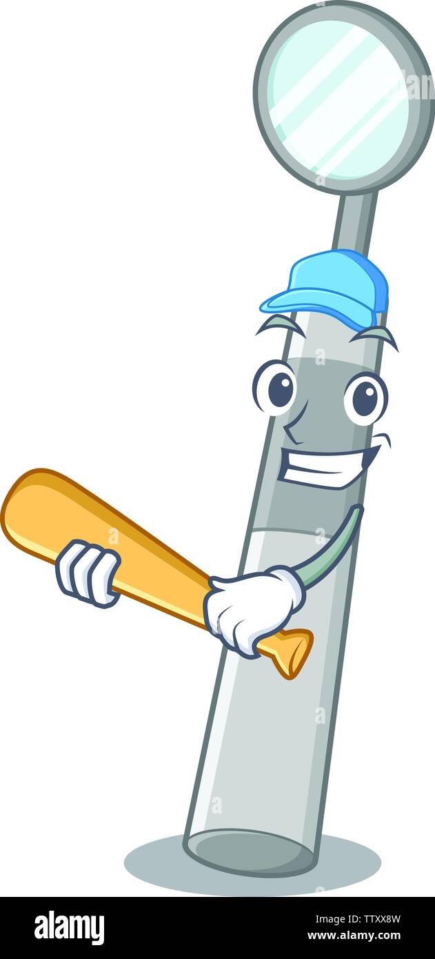Playing baseball dental mirror in the mascot shape Stock Vector
