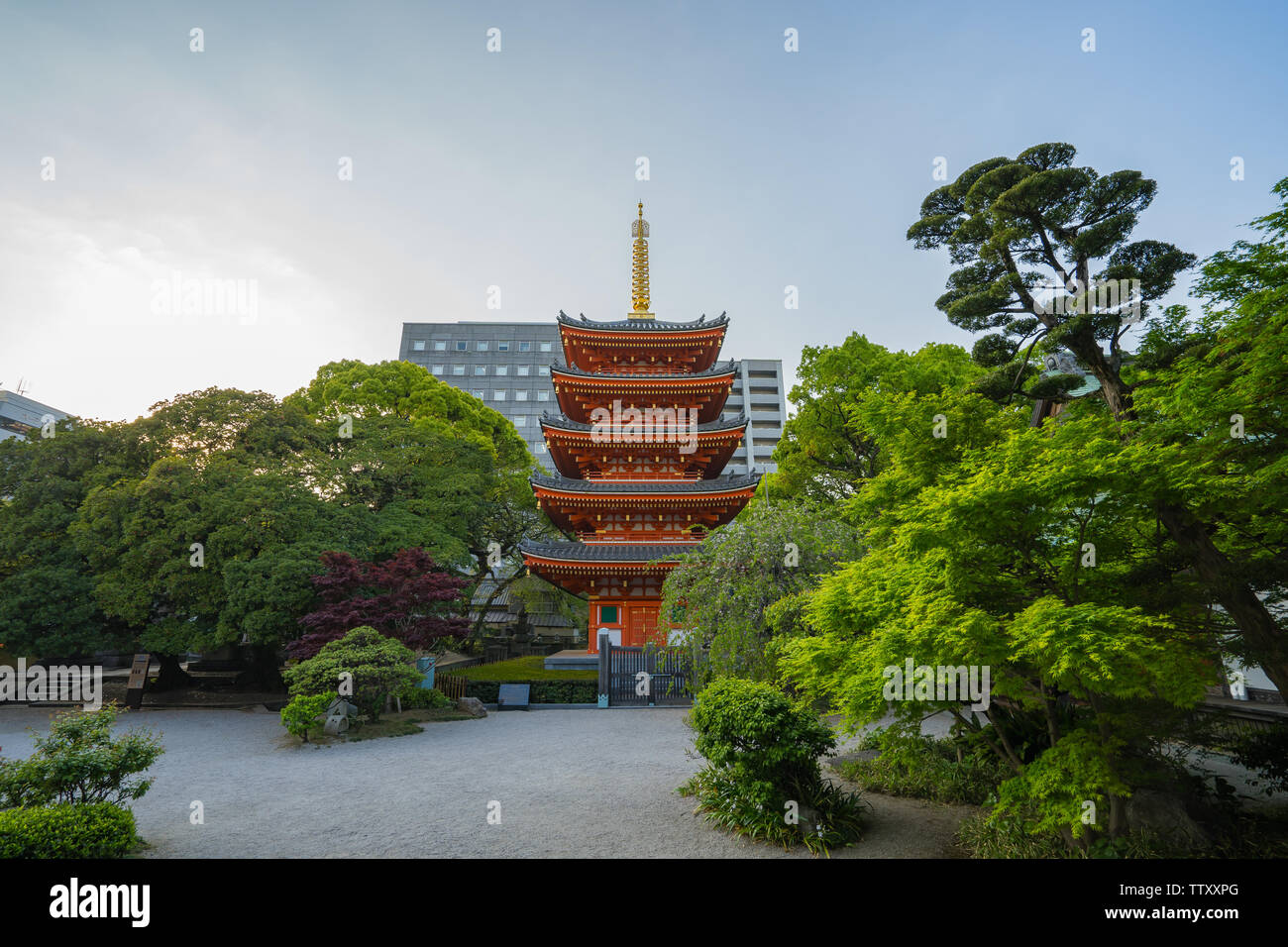 Fukuoka, Japan - April 17, 2019: Tocho-ji temple in Hakata, Fukuoka, Japan. Stock Photo