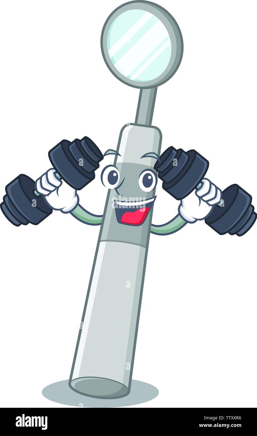 Fitness dental mirror in the mascot shape Stock Vector