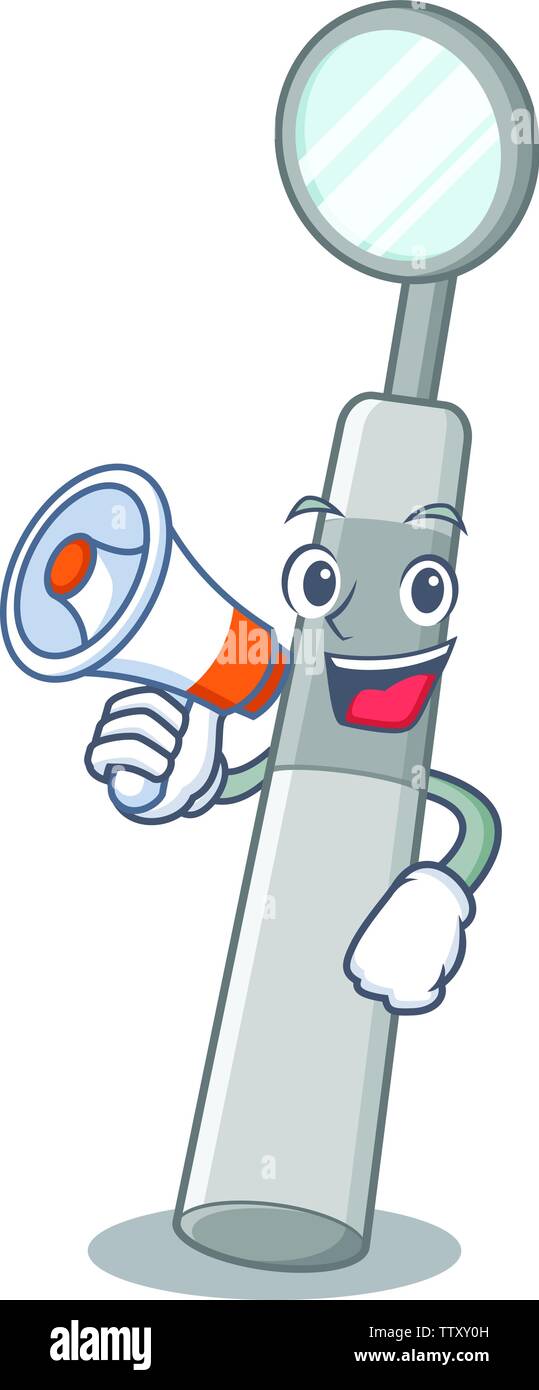 With megaphone dental mirror in the mascot shape Stock Vector