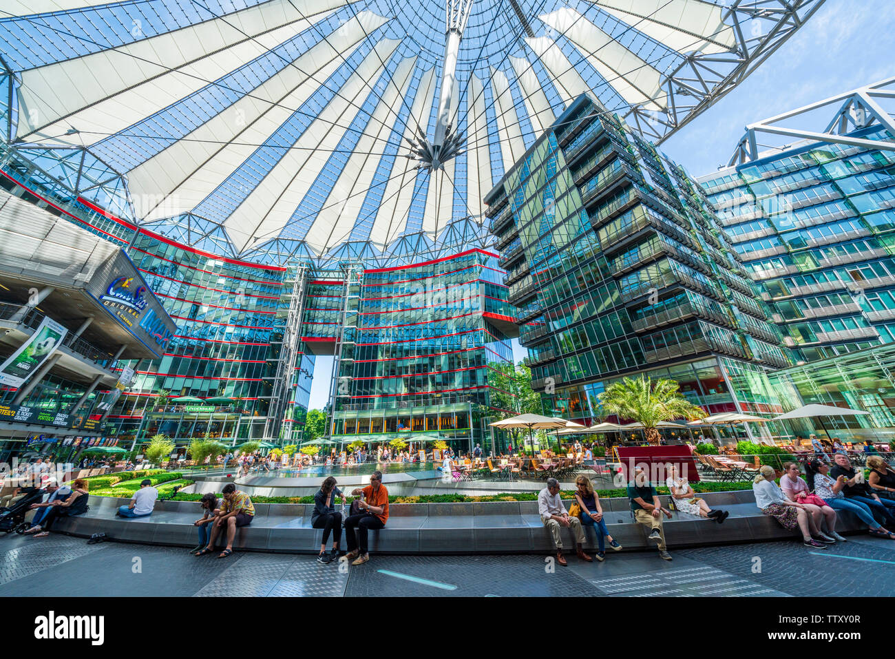 Interior atrium of Sony Center in Potsdamer Platz in Berlin, Germany Stock Photo