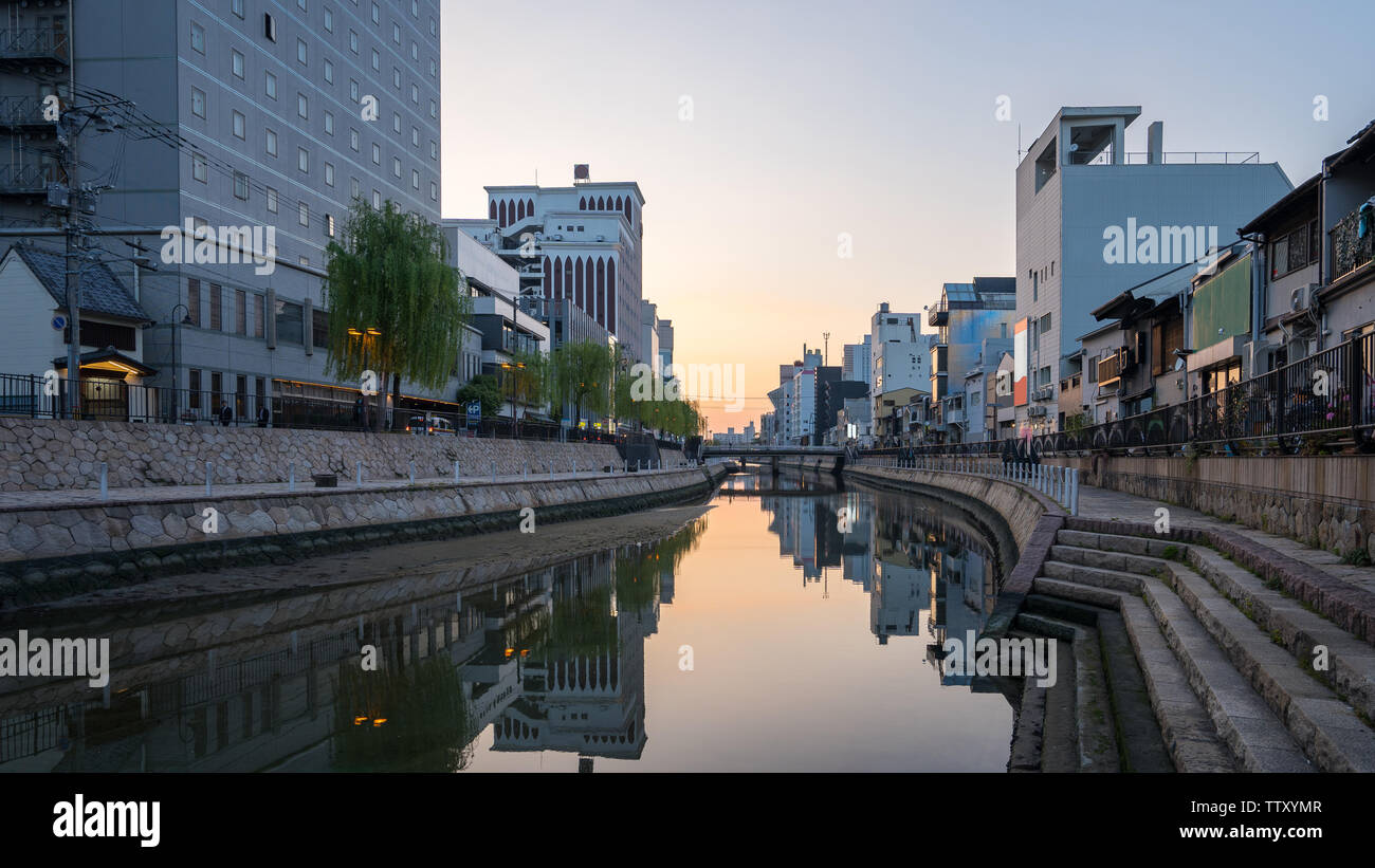 Naka river with Hakata city skyline in Fukuoka, Japan. Stock Photo