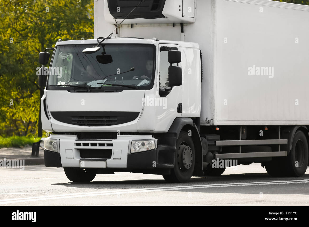 Front of American cargo truck Stock Photo Alamy