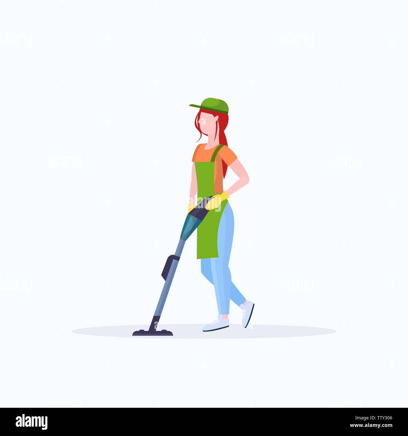 woman in apron using vacuum cleaner female janitor cleaning service ...