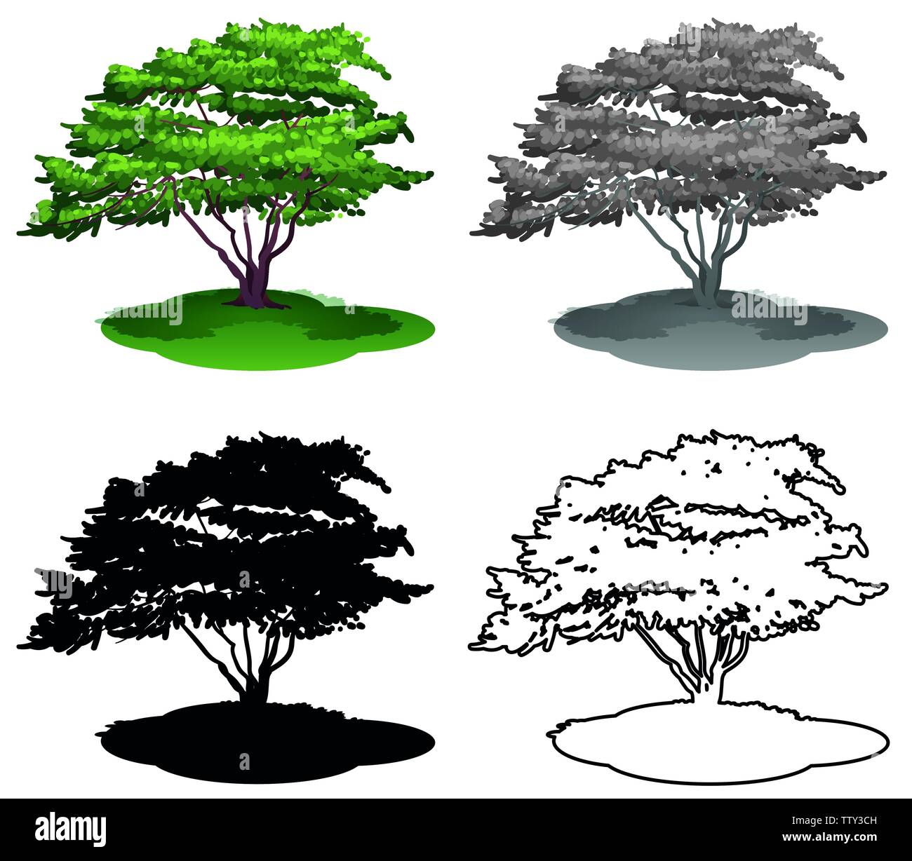 Set of tree on white background illustration Stock Vector