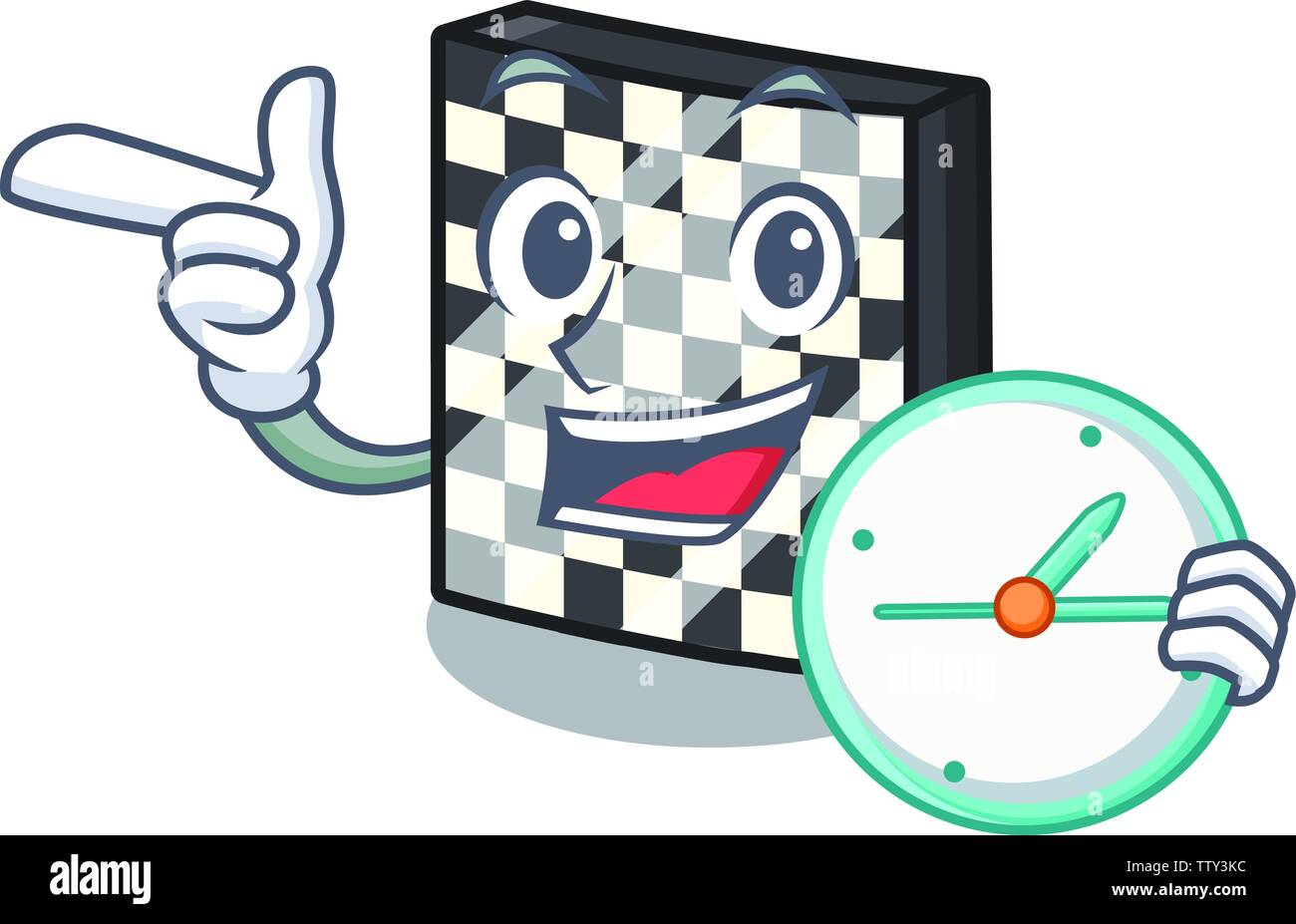 With clock chessboard in the a cartoon shape Stock Vector