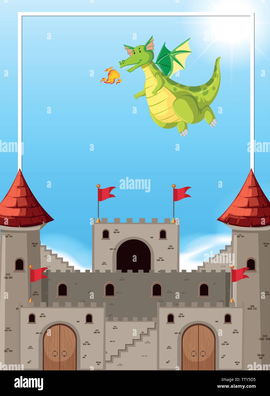 Fire breathing dragon castle scene illustration Stock Vector Image ...