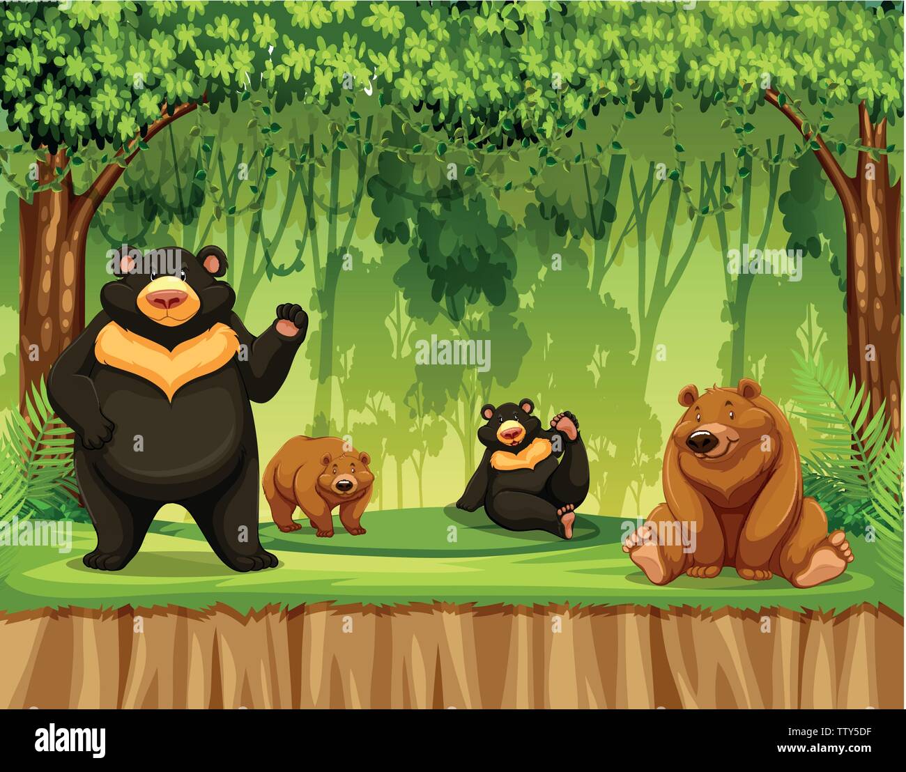 Group of grizzly bear in jungle illustration Stock Vector Image & Art ...