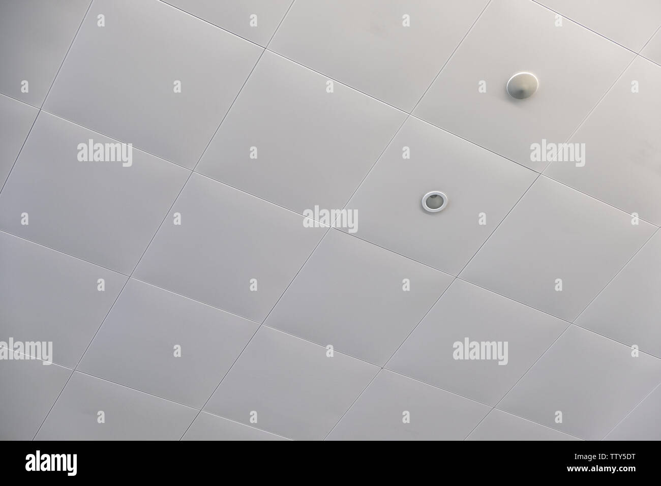 White Clean Ceiling With Lamp Texture Background Stock Photo