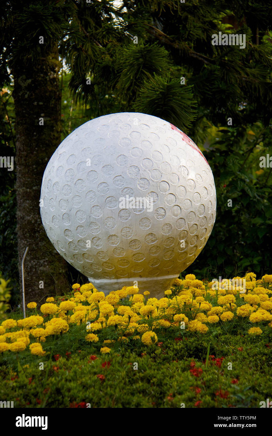 Statue of a golf ball in a golf course Stock Photo Alamy