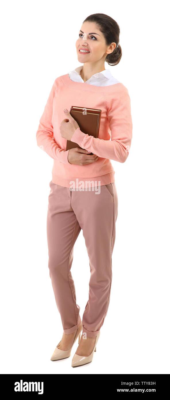 Young teacher on white background Stock Photo - Alamy