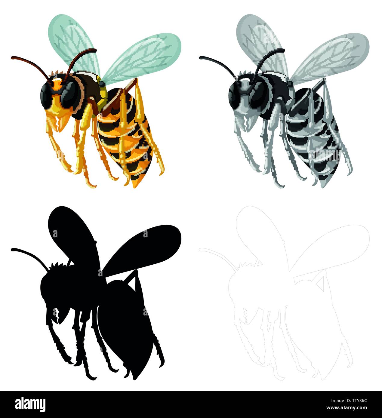 Set of bee on white background illustration Stock Vector Image & Art ...