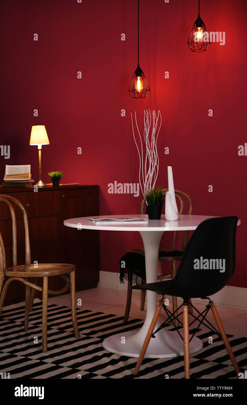 Modern interior on marsala wall background Stock Photo