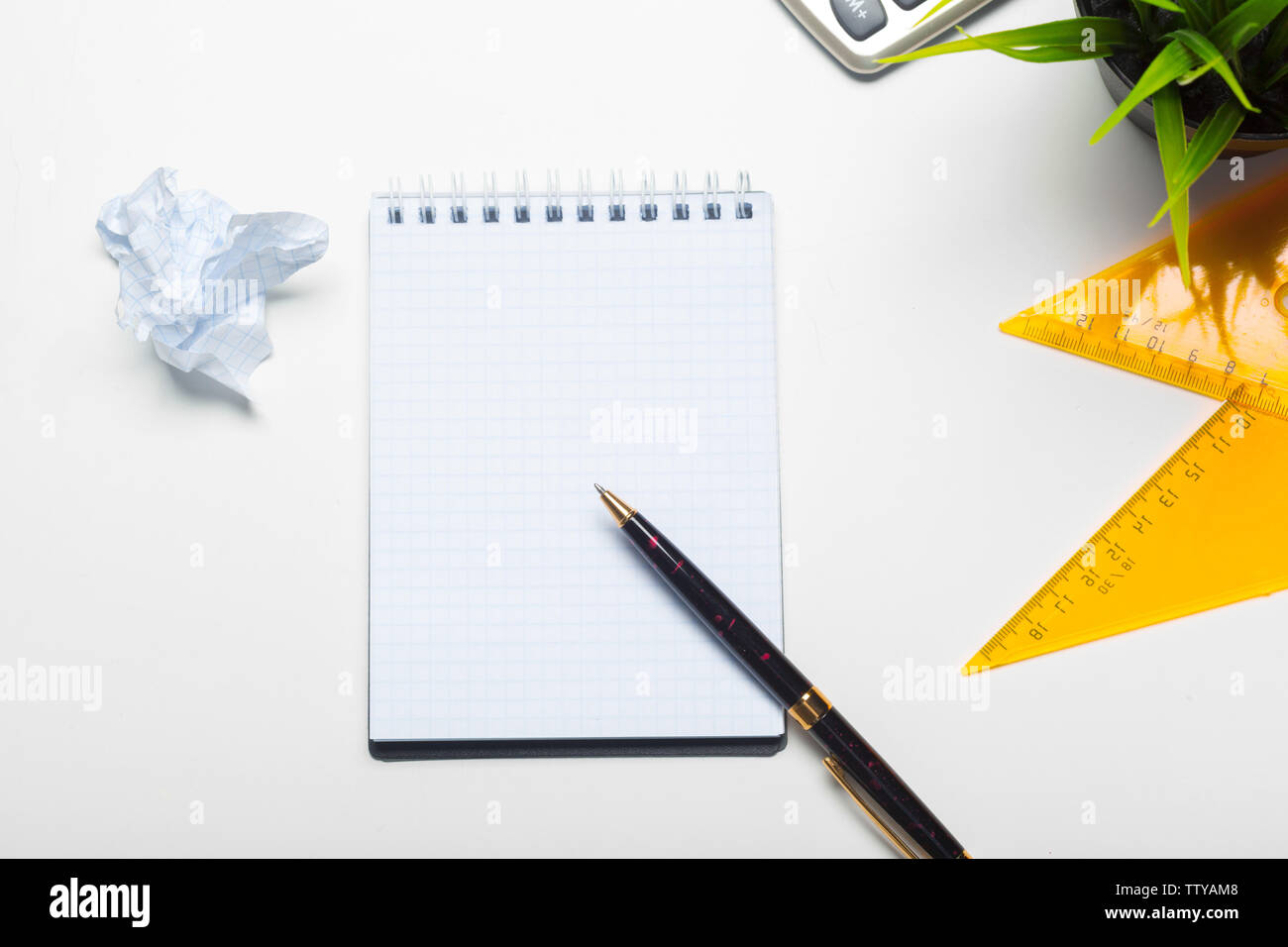 notepad notebook and ball pont pen isolated on white background Stock ...