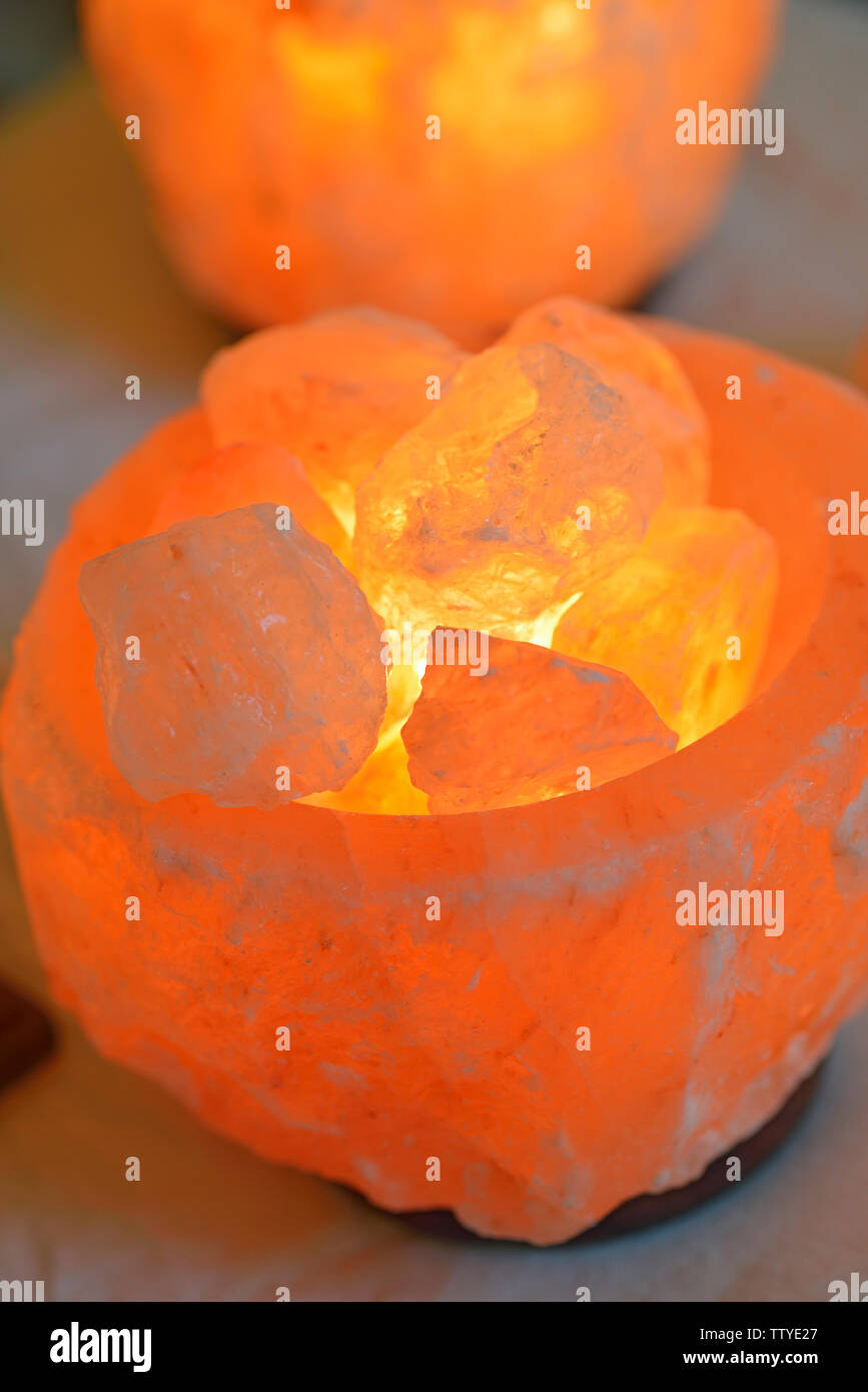 Rose Quartz Lamp, Crystal and Pot Stock Photo