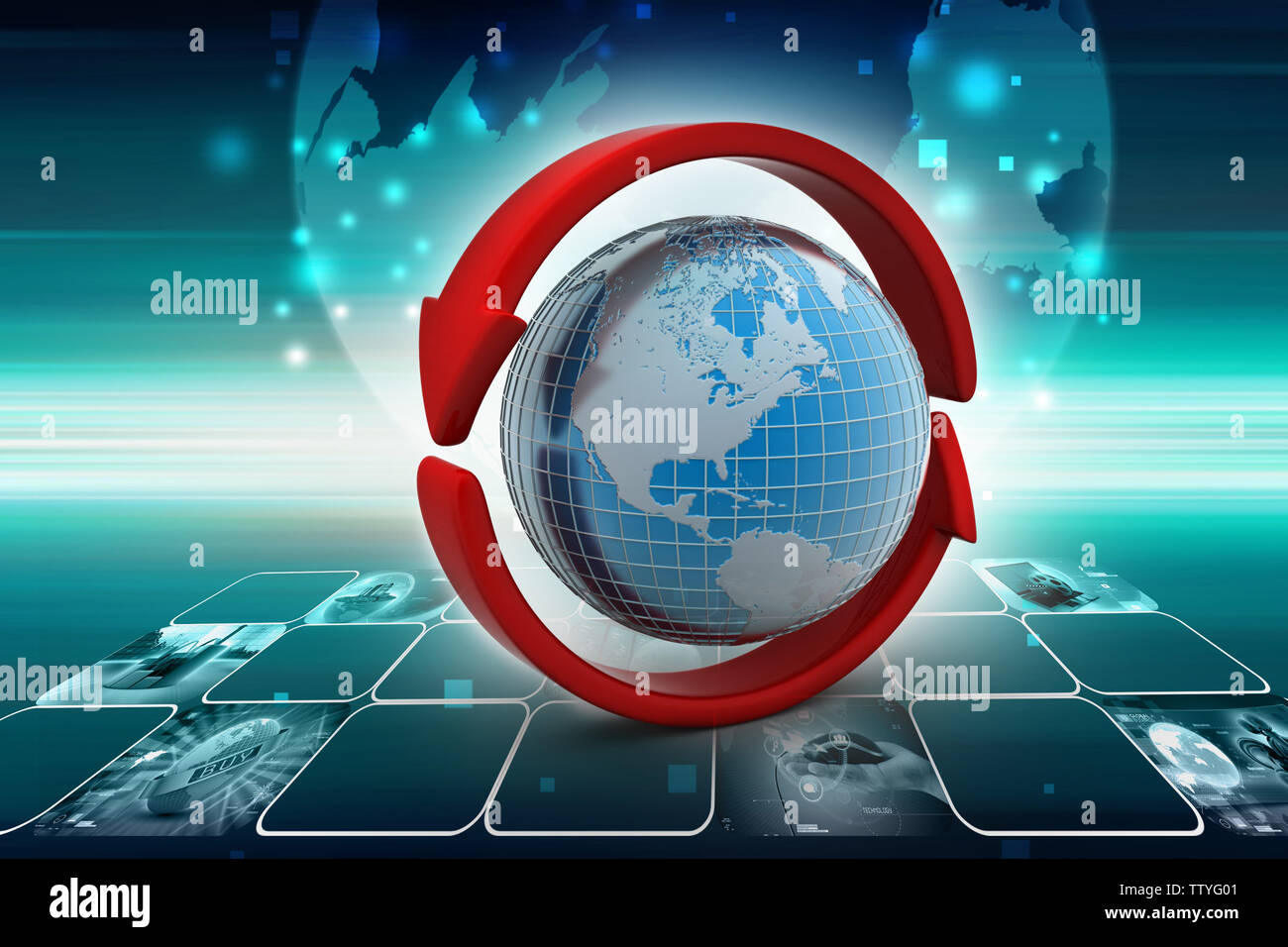 Earth with arrow circle around Stock Photo - Alamy